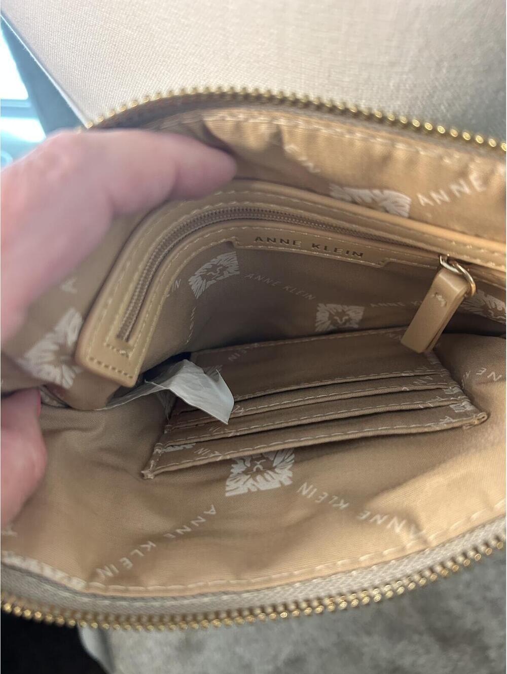 Anne Klein Quilted Crossbody Bag Beige Adjustable Logo Strap - Picture 7 of 8